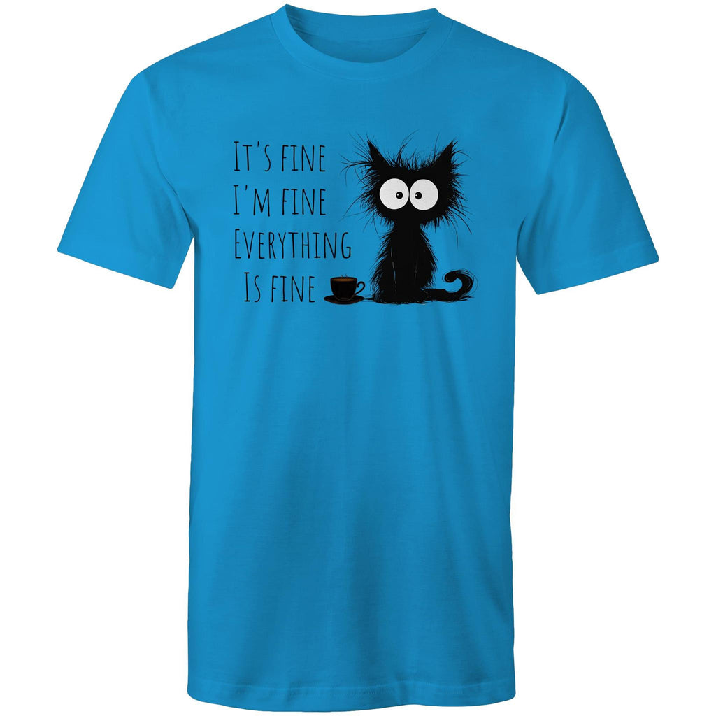 It's Fine, I'm Fine, Frazzled Cat - Mens T-Shirt Arctic Blue Mens T-shirt animal Printed In Australia