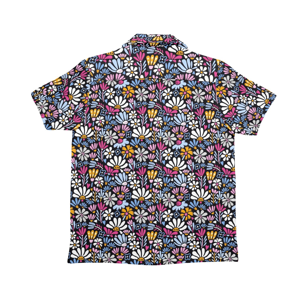 Graphic Flowers On Black Senior Kids Hawaiian Shirt