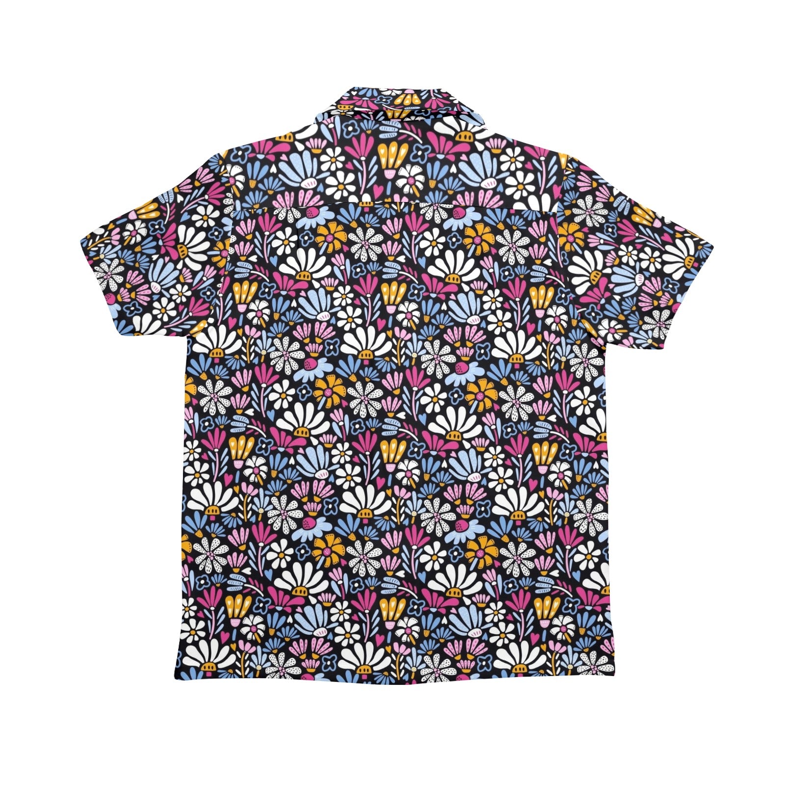 Graphic Flowers On Black Senior Kids Hawaiian Shirt