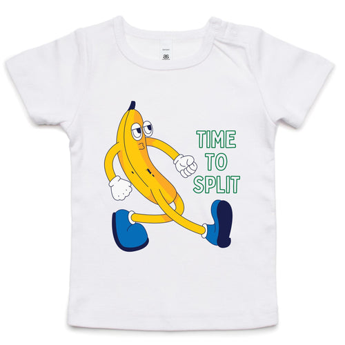 Banana, Time To Split - Baby T-shirt White Baby T-shirt Food Printed In Australia