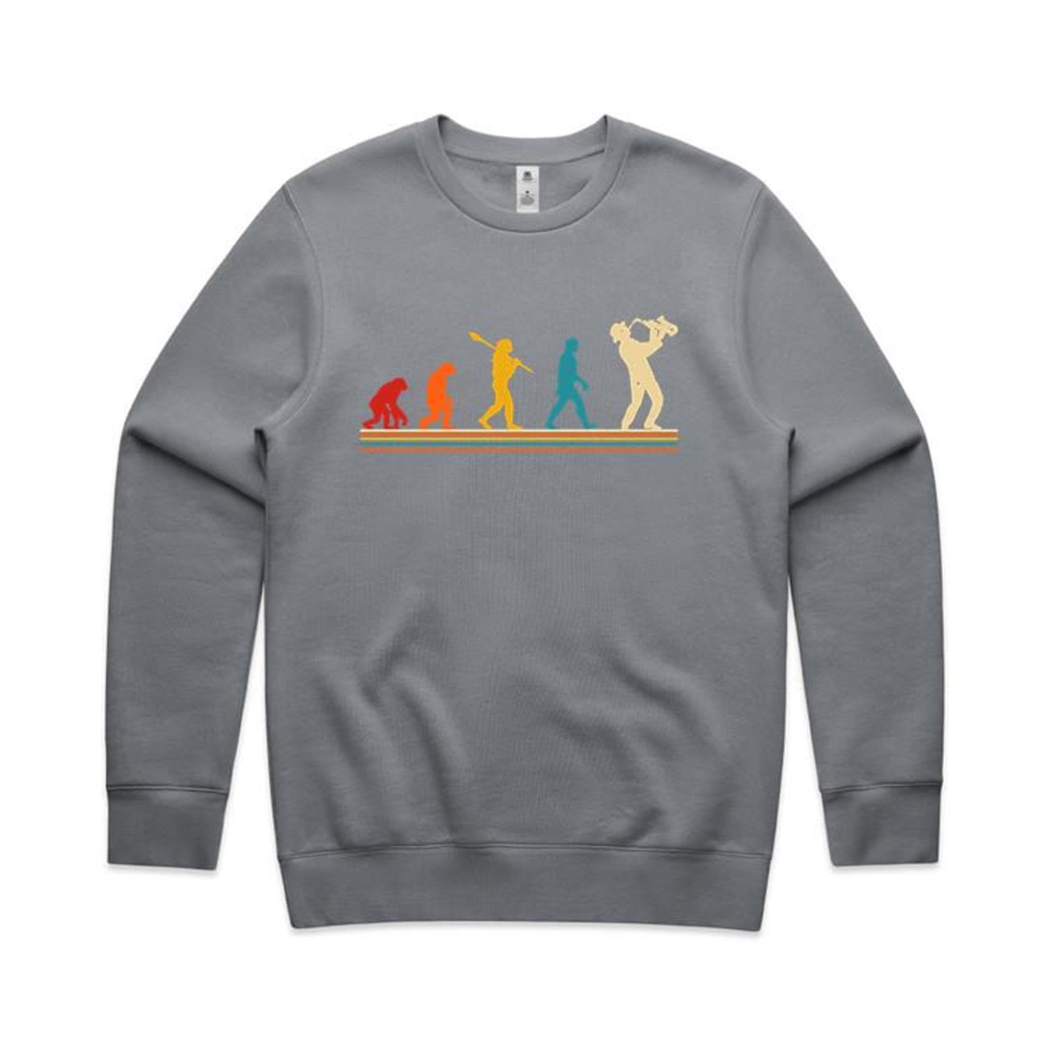 Saxophone Player Evolution - AS Colour Stencil Crew Sweatshirt Gravel Sweatshirt Music Printed In Australia