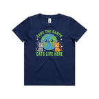 Save The Earth, Cats Live Here Kids AS Colour T-shirt Cobalt Kids Youth T-shirt animal Environment Printed In Australia