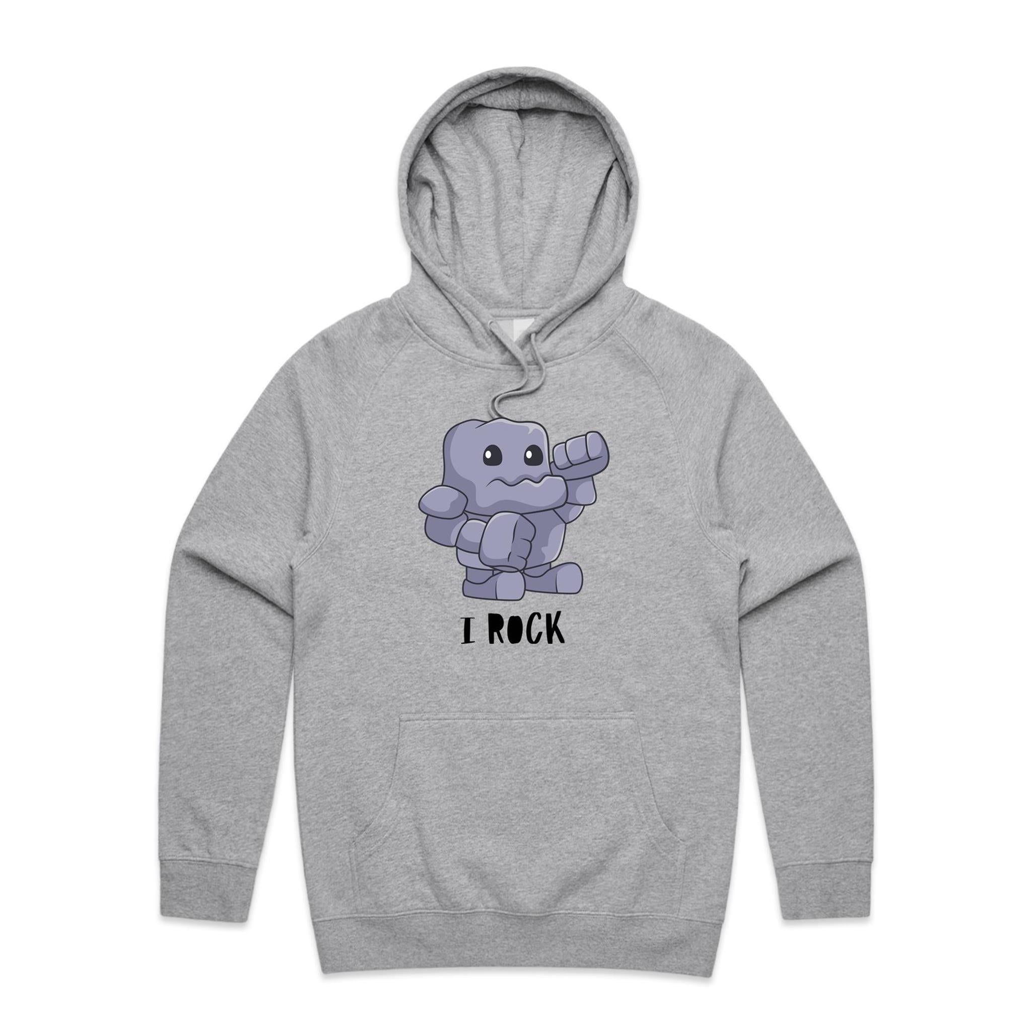 I Rock - Mens Hoodie Grey Marle Mens Hoodie Music Printed In Australia