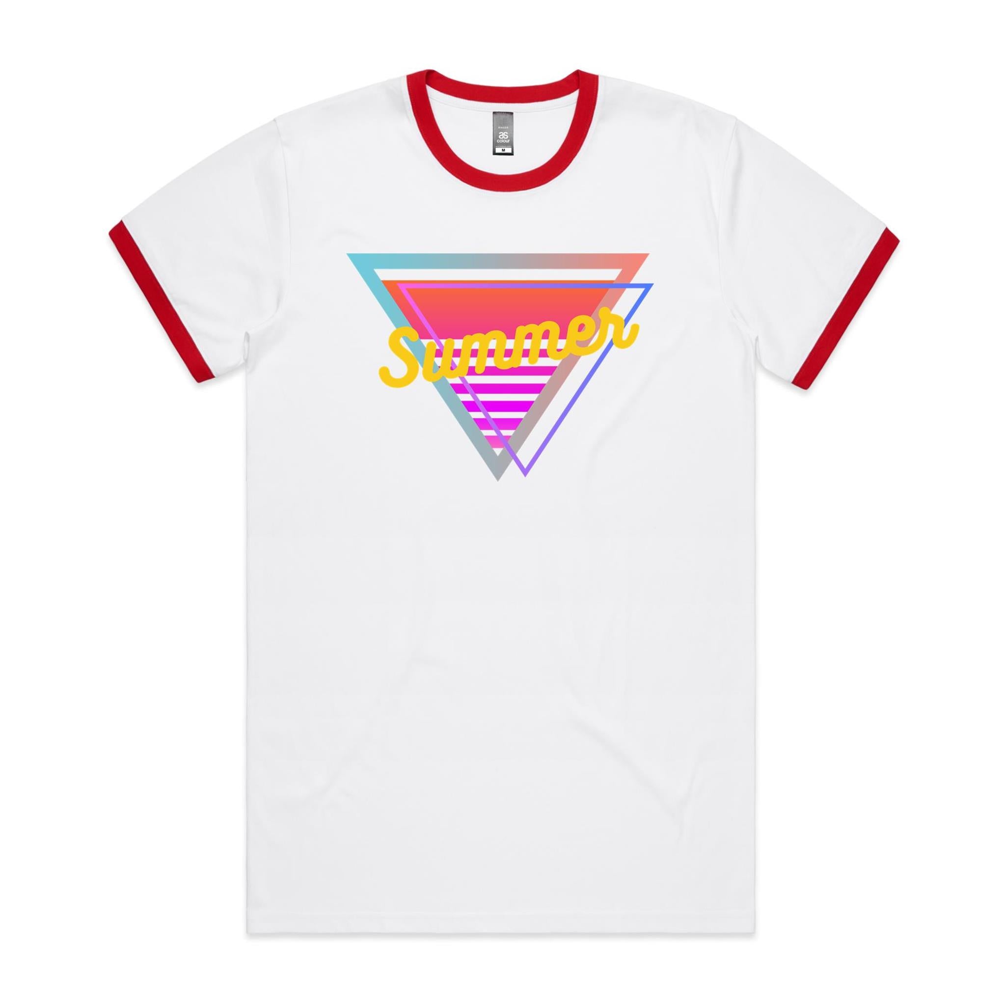 80's Summer - Staple Ringer Tee White Red Ringer T-Shirt Printed In Australia Retro Summer