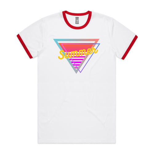 80's Summer - Staple Ringer Tee White Red Ringer T-Shirt Printed In Australia Retro Summer