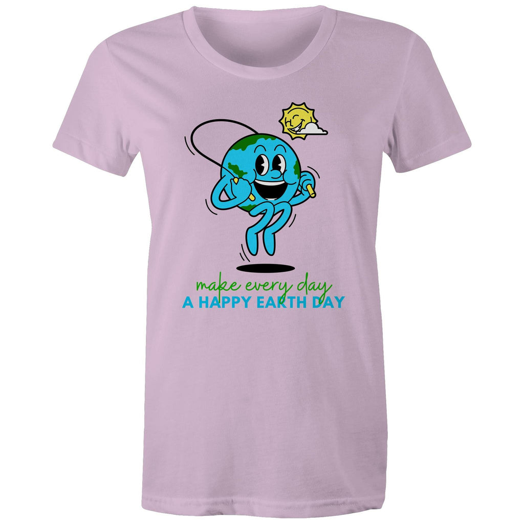 Make Every Day A Happy Earth Day - Womens T-shirt Lavender Womens T-shirt Environment Printed In Australia