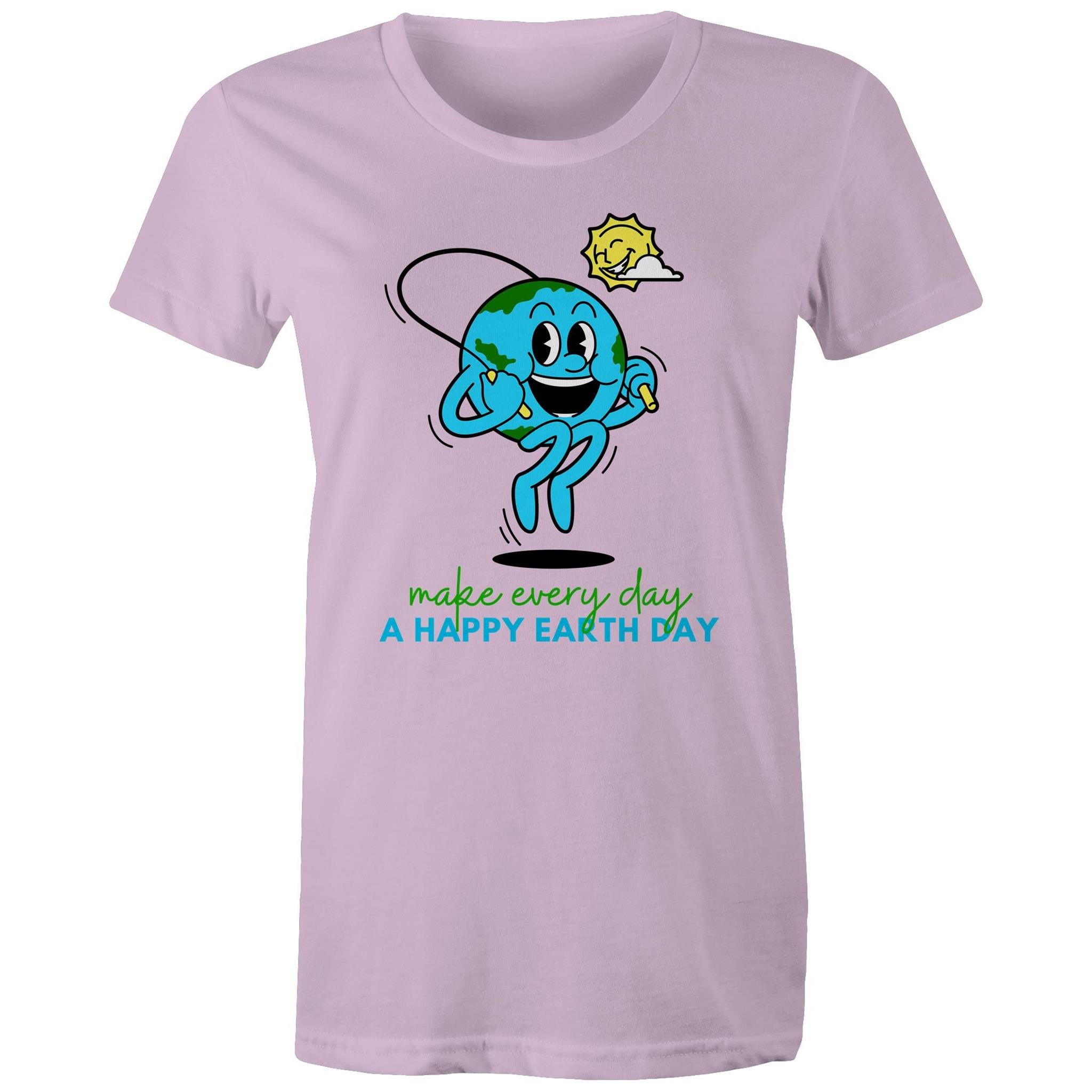 Make Every Day A Happy Earth Day - Womens T-shirt Lavender Womens T-shirt Environment Printed In Australia