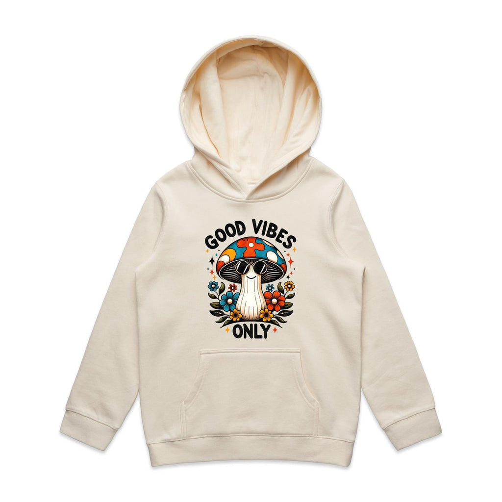 Good Vibes Only, Hippie Mushroom With Sunglasses - Kids Hoodie