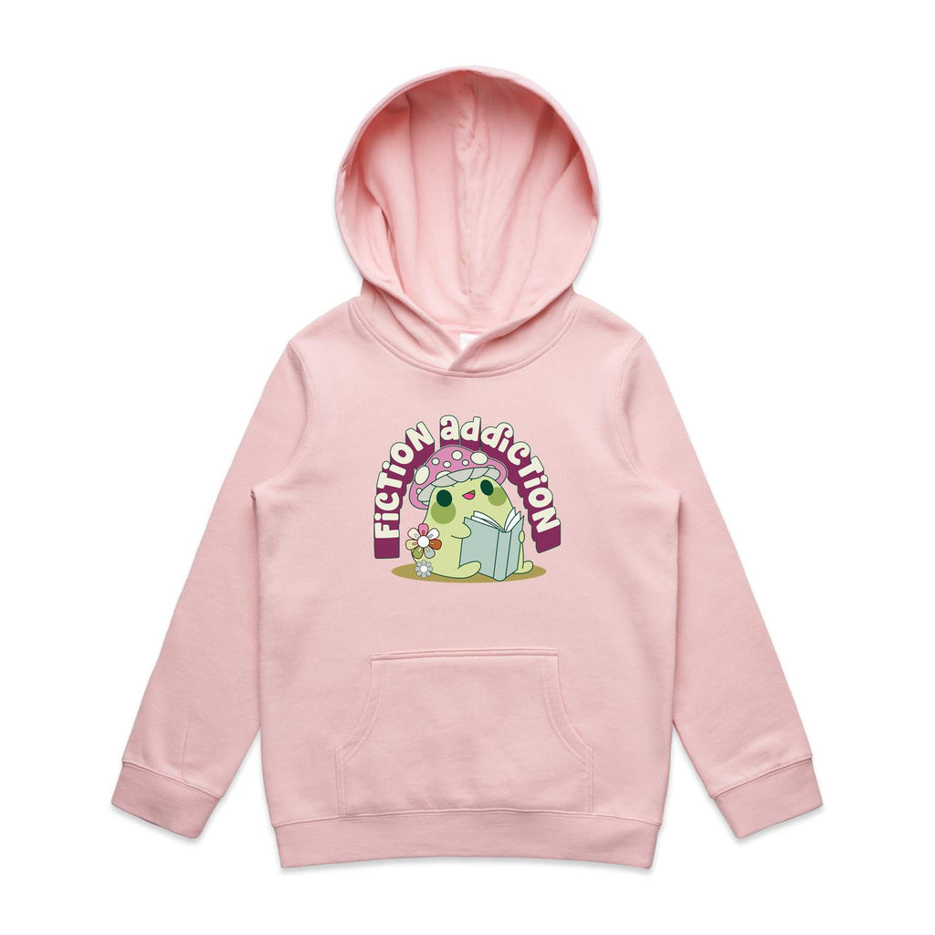 Fiction Addiction - Kids Hoodie Pink Kids Hoodie Printed In Australia Reading
