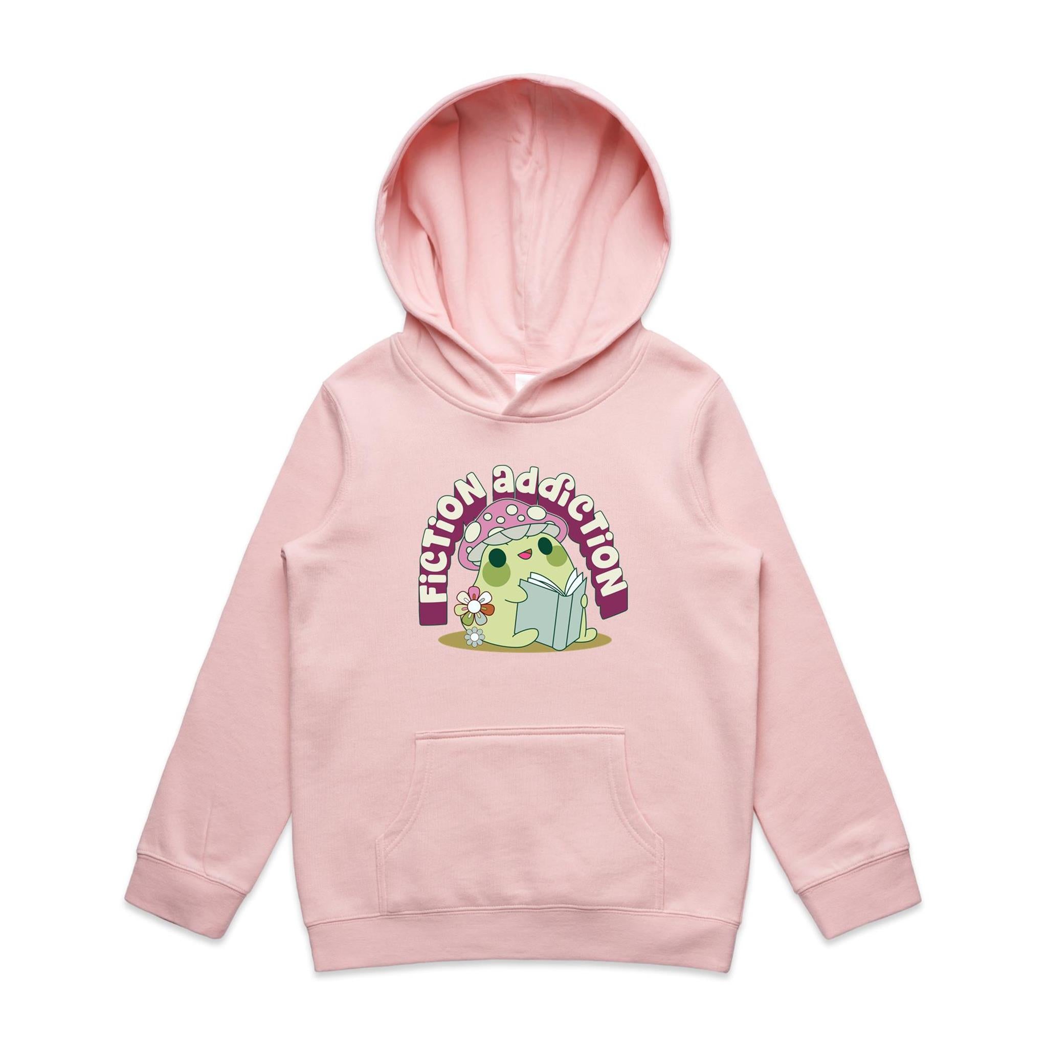 Fiction Addiction - Kids Hoodie Pink Kids Hoodie Printed In Australia Reading