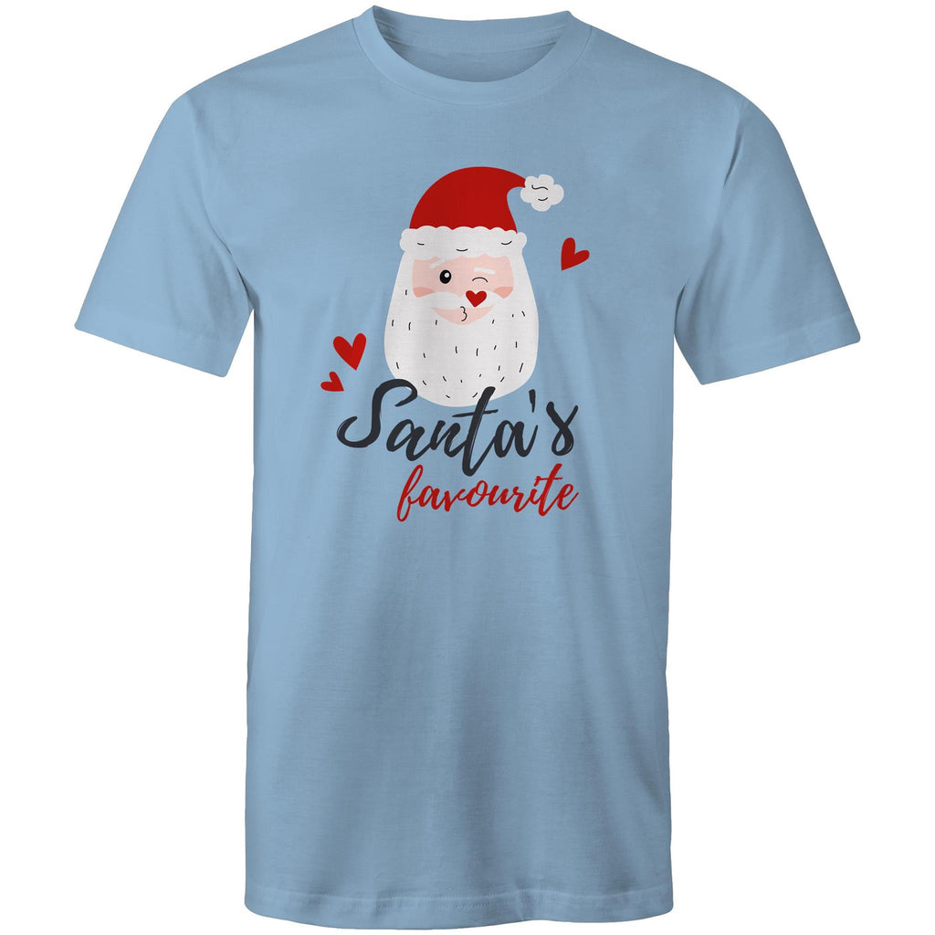 Santa's Favourite - Mens T-Shirt Carolina Blue Mens Christmas T-shirt Christmas Printed In Australia