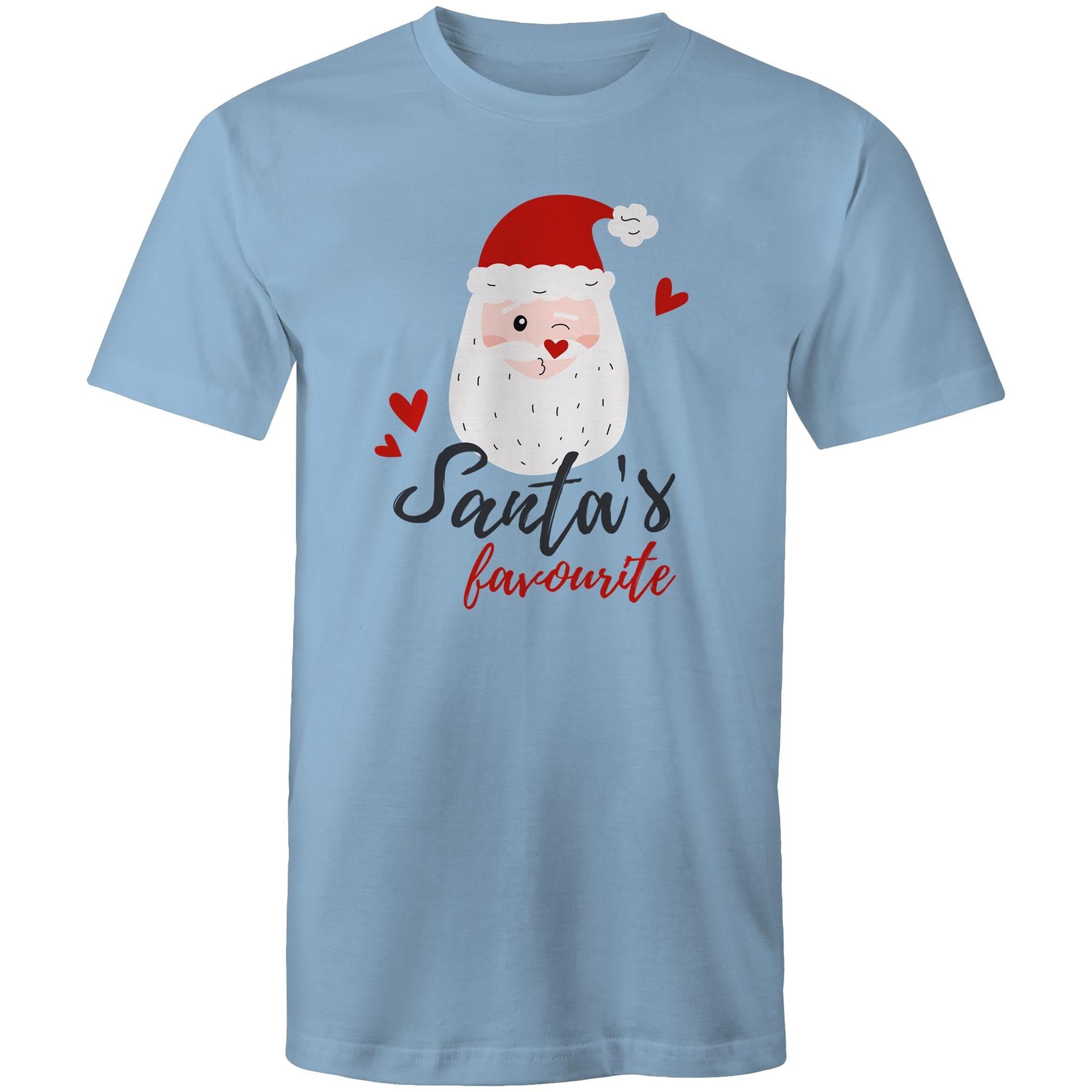 Santa's Favourite - Mens T-Shirt Carolina Blue Mens Christmas T-shirt Christmas Printed In Australia