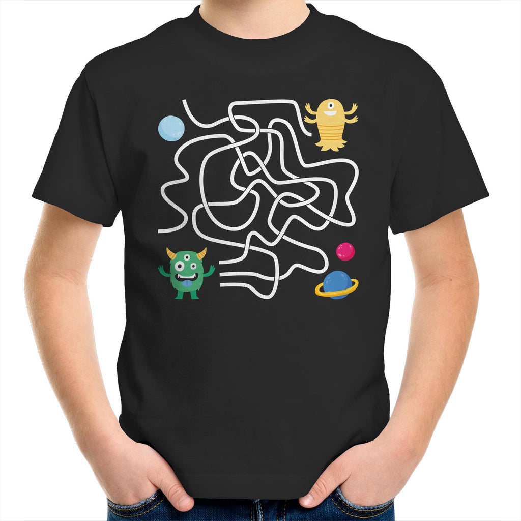 Monster, Find The Right Path - Kids Youth T-Shirt Black Kids Youth T-shirt Printed In Australia Sci Fi