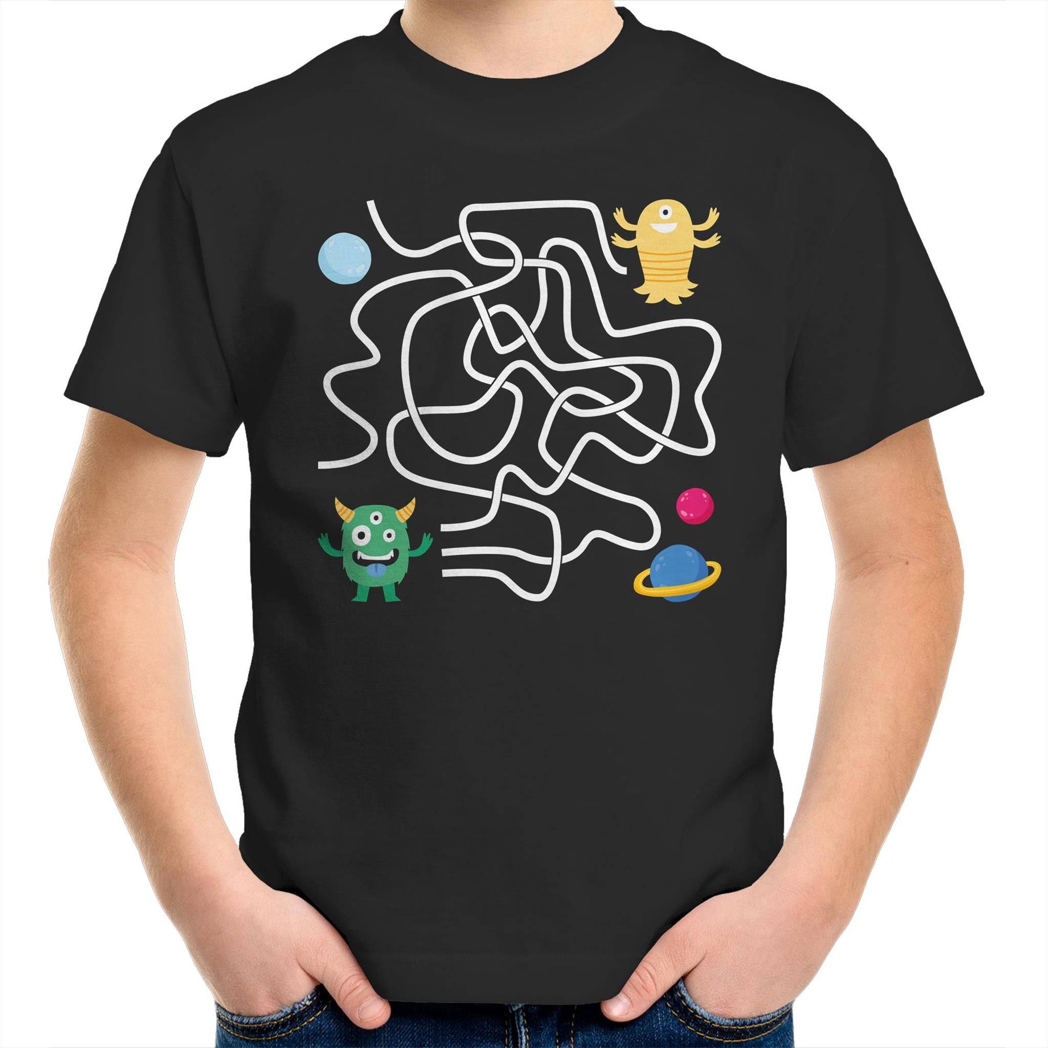 Monster, Find The Right Path - Kids Youth T-Shirt Black Kids Youth T-shirt Printed In Australia Sci Fi