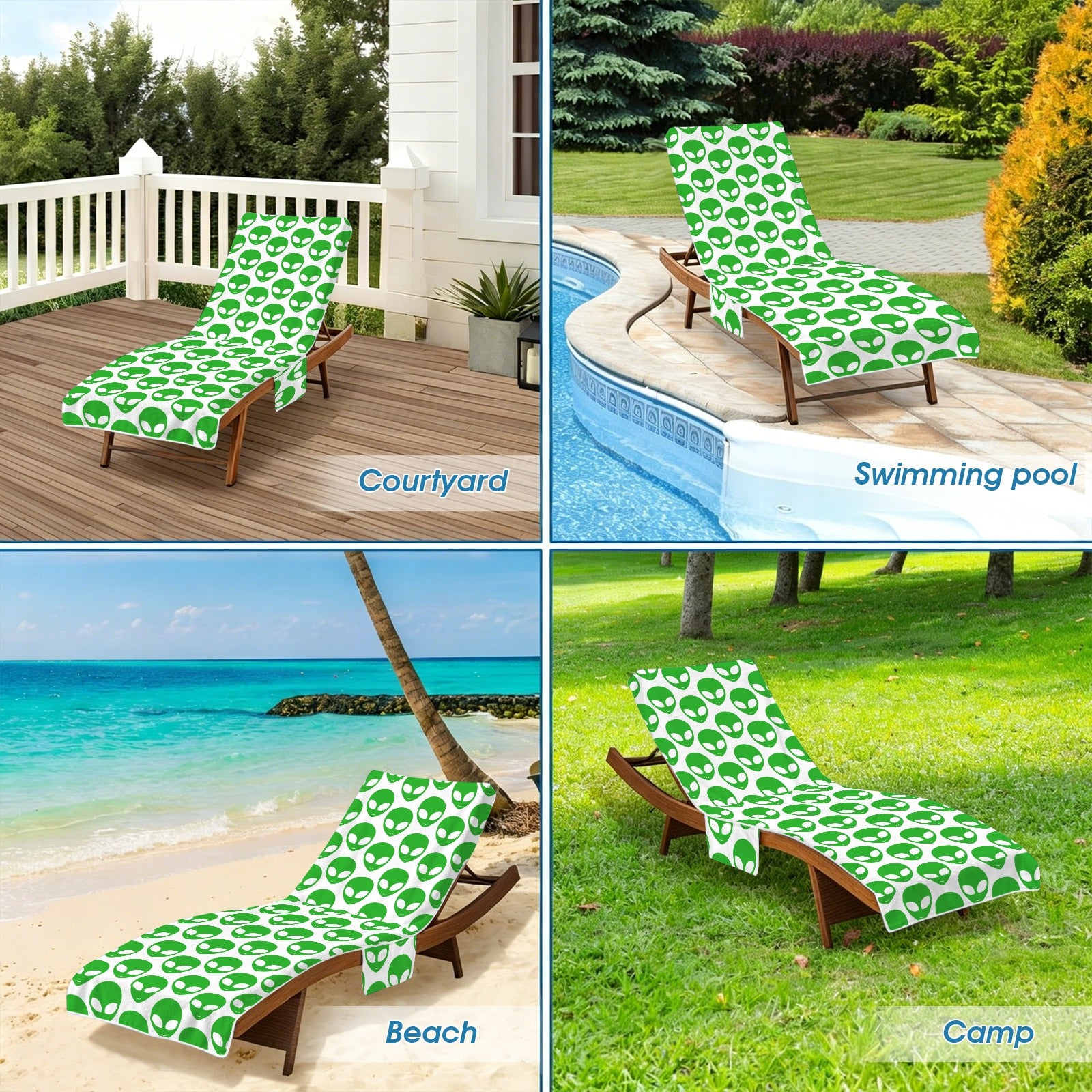 Aliens Beach Chair Towel Cover with Side Pockets
