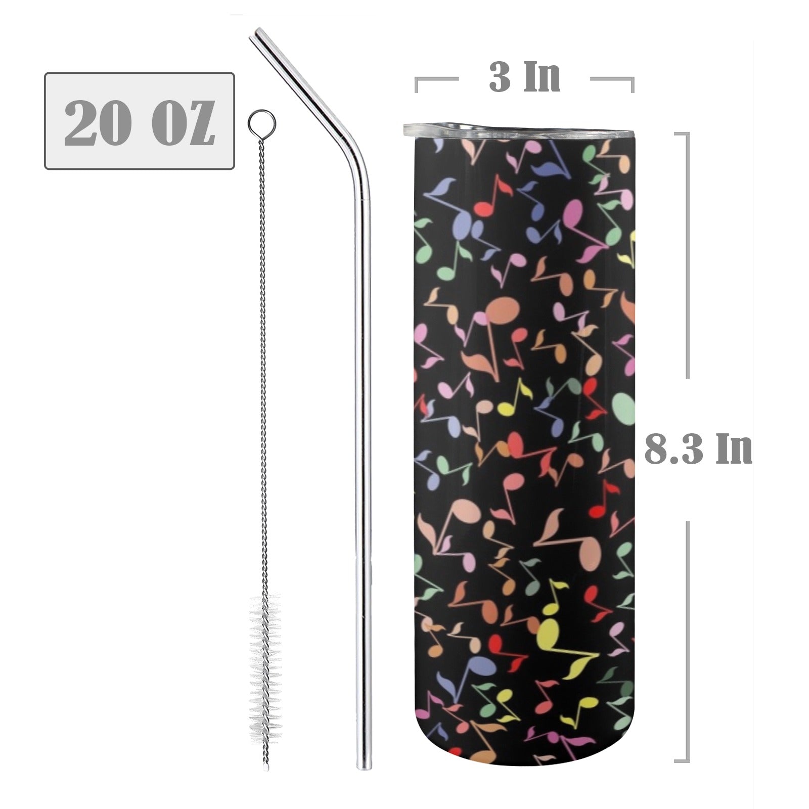 Quavers, Music Notes - 20oz Tall Skinny Tumbler with Lid and Straw