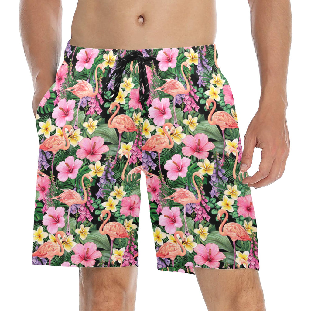 Flamingo Jungle Men's Mid-Length Beach Shorts 5XL Men's Mid-Length Beach Shorts animal Plants Printed Offshore