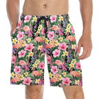 Flamingo Jungle Men's Mid-Length Beach Shorts 5XL Men's Mid-Length Beach Shorts animal Plants Printed Offshore