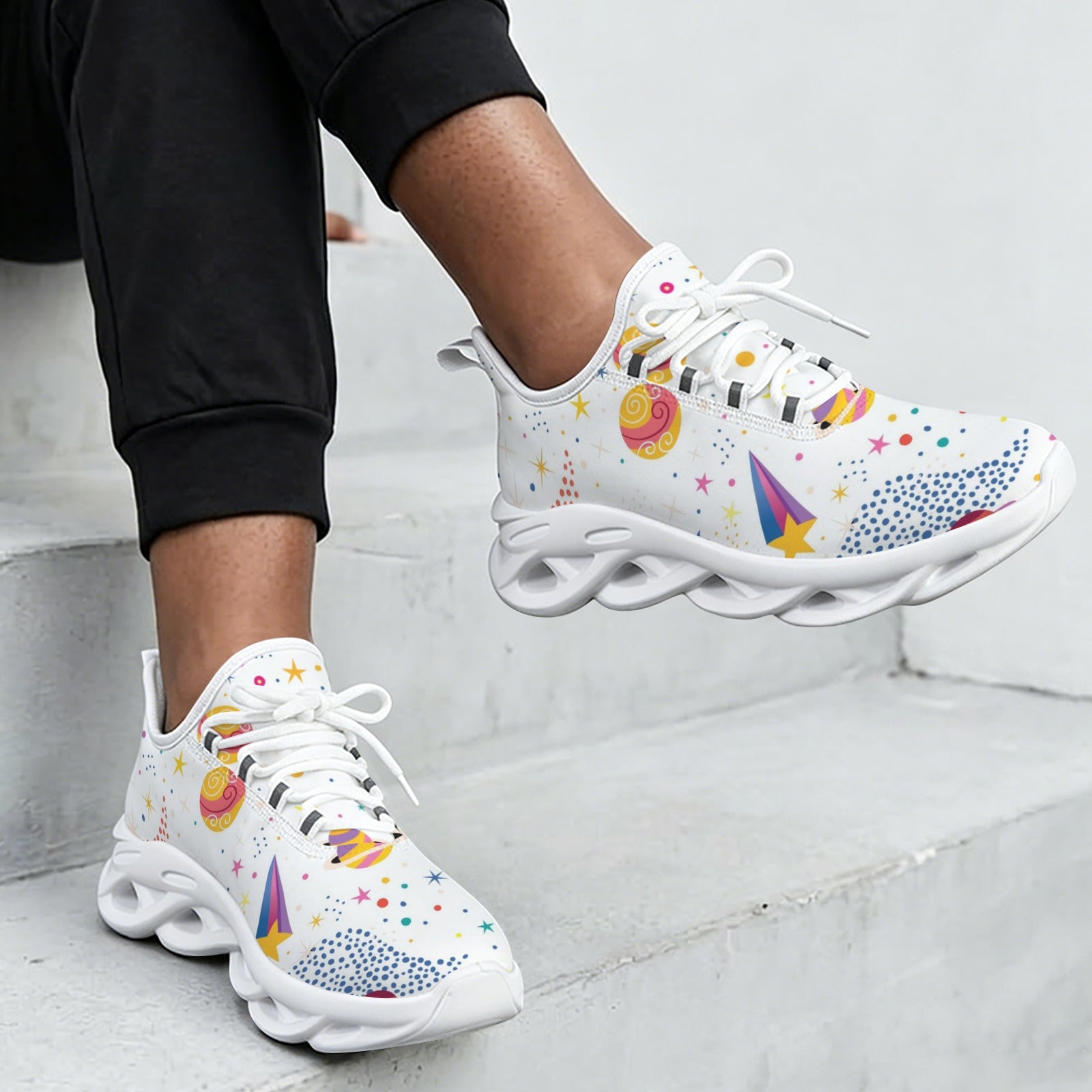 Colourful Space On White Women's Twisted Sole Sneakers