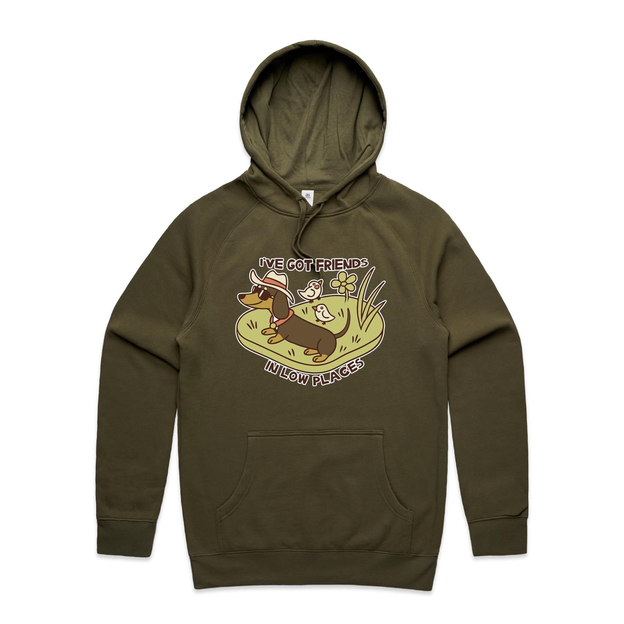Dachshund, I've Got Friends In Low Places Men's AS Colour Hoodie Army Mens Hoodie animal Printed In Australia