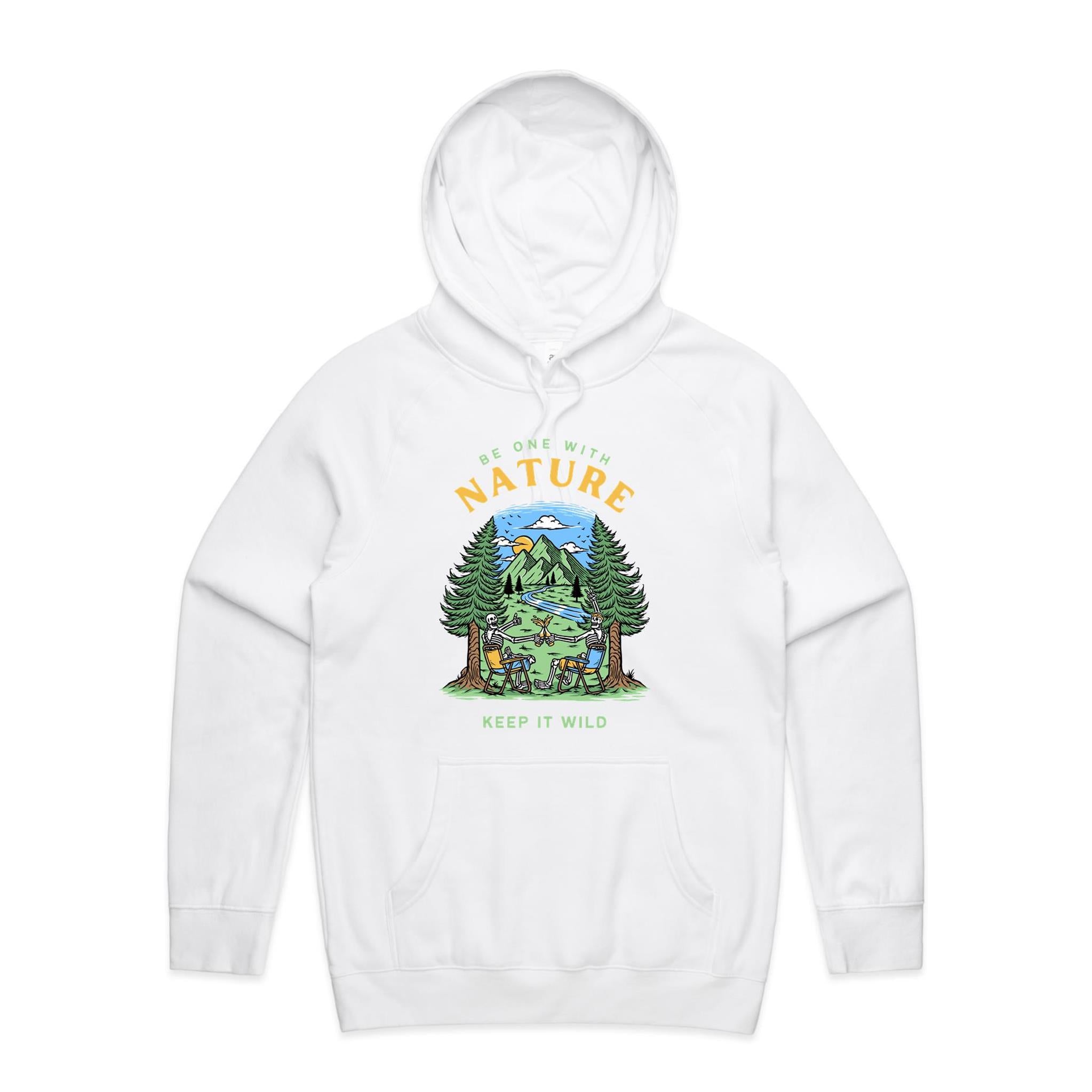 Be One With Nature, Skeleton - Mens Hoodie White Mens Hoodie Printed In Australia