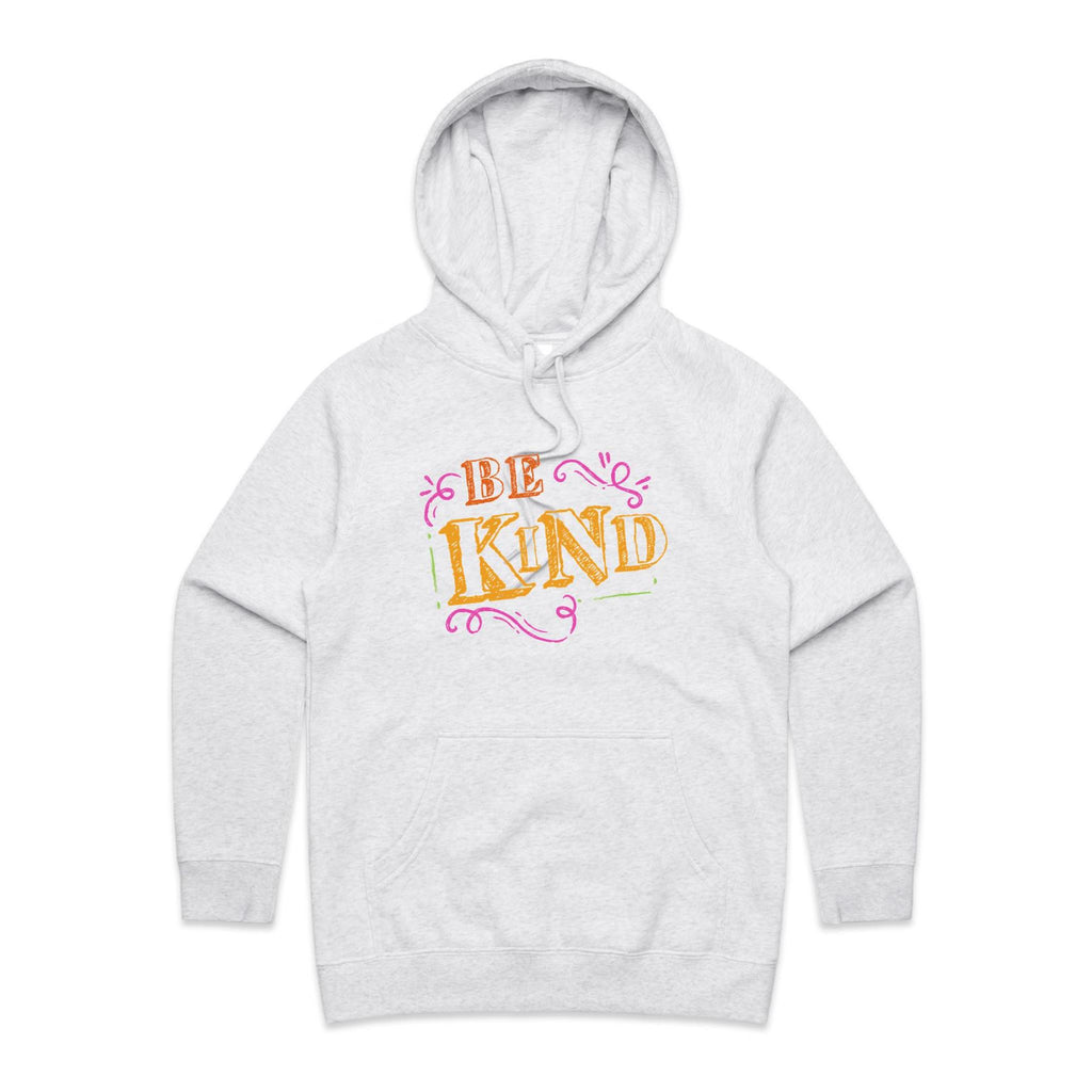 Be Kind - Womens Hoodie White Marle Womens Hoodie Kindness Printed In Australia