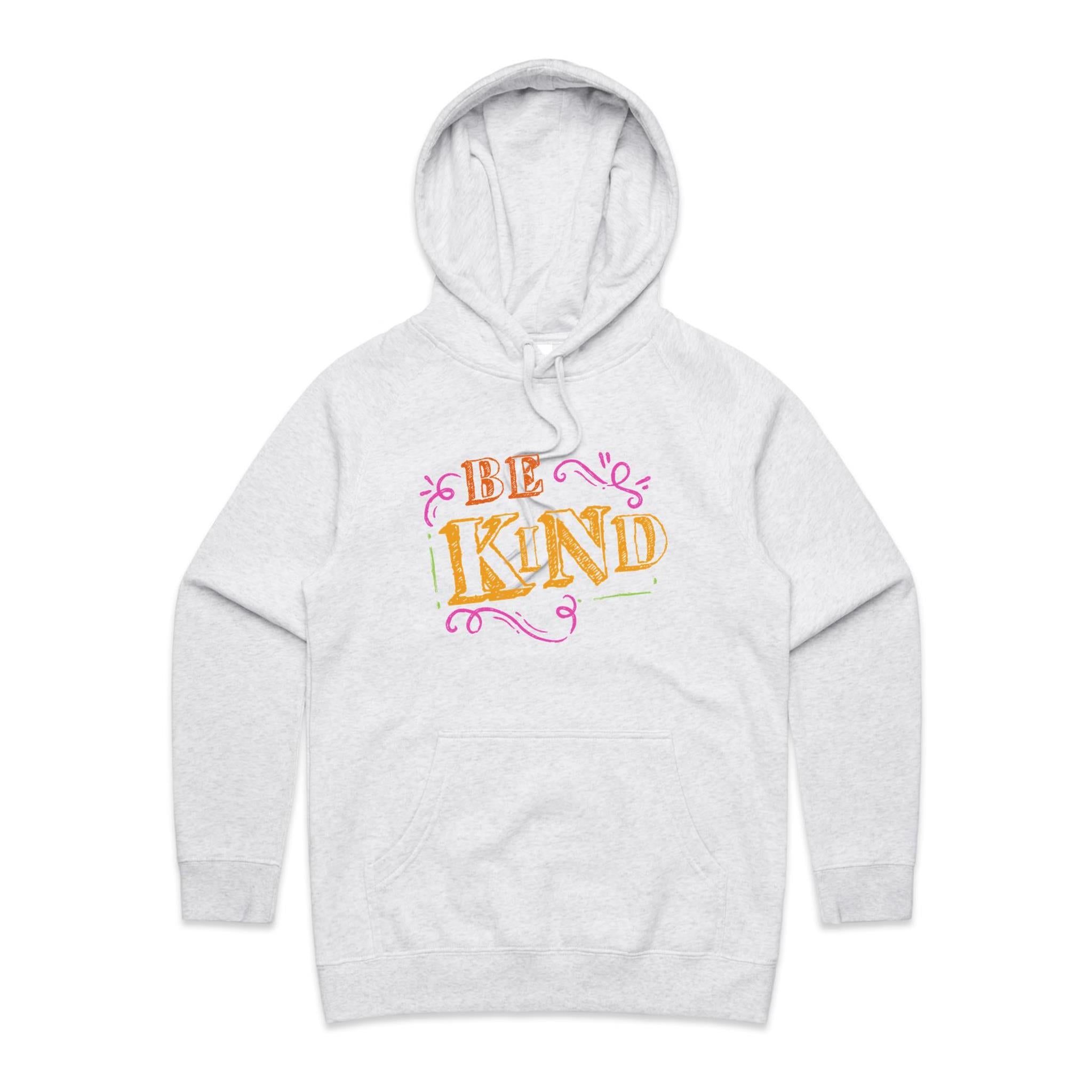 Be Kind - Womens Hoodie White Marle Womens Hoodie Kindness Printed In Australia
