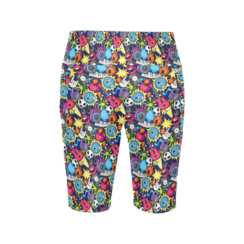 Sticker Music Women's Bike Shorts With Side Pockets Women's Bike Shorts Music Printed Offshore