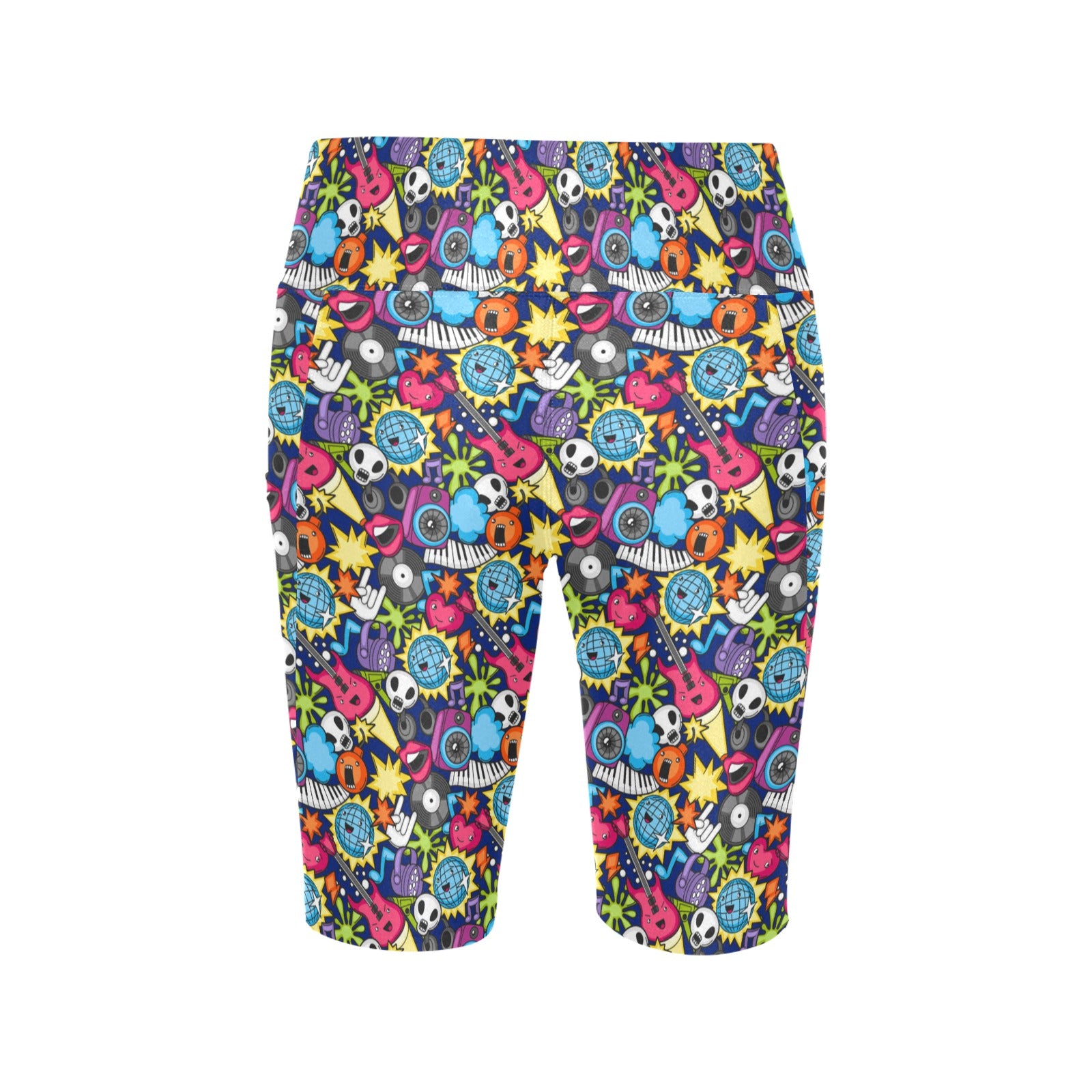 Sticker Music Women's Bike Shorts With Side Pockets Women's Bike Shorts Music Printed Offshore
