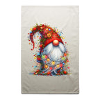 Gnome Wrapped In Christmas Lights - AS Colour Tea Towel Cream One Size Christmas Tea Towel Christmas Printed In Australia