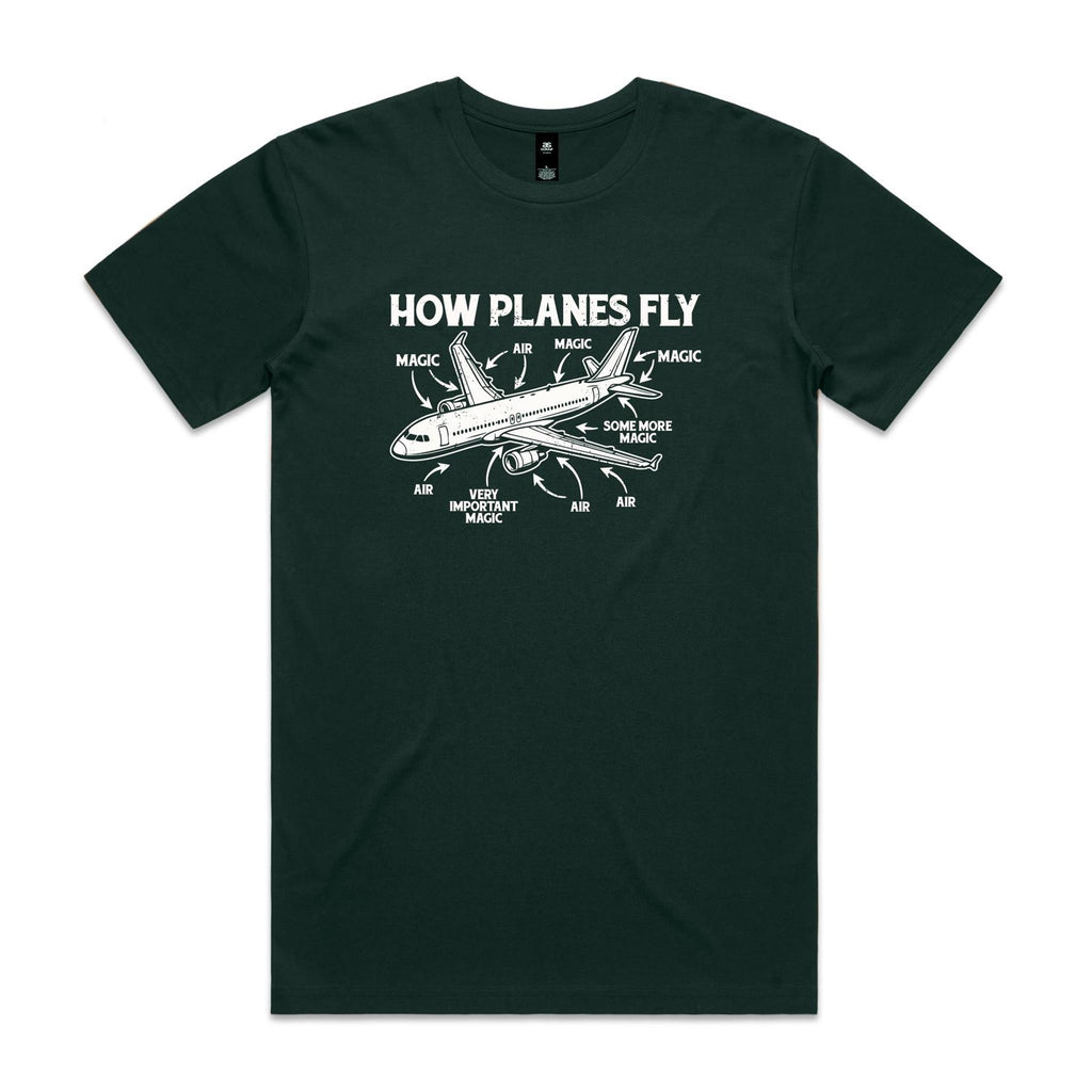 How Planes Fly Men's AS Colour T-shirt Pine Green Mens T-shirt Printed In Australia Science