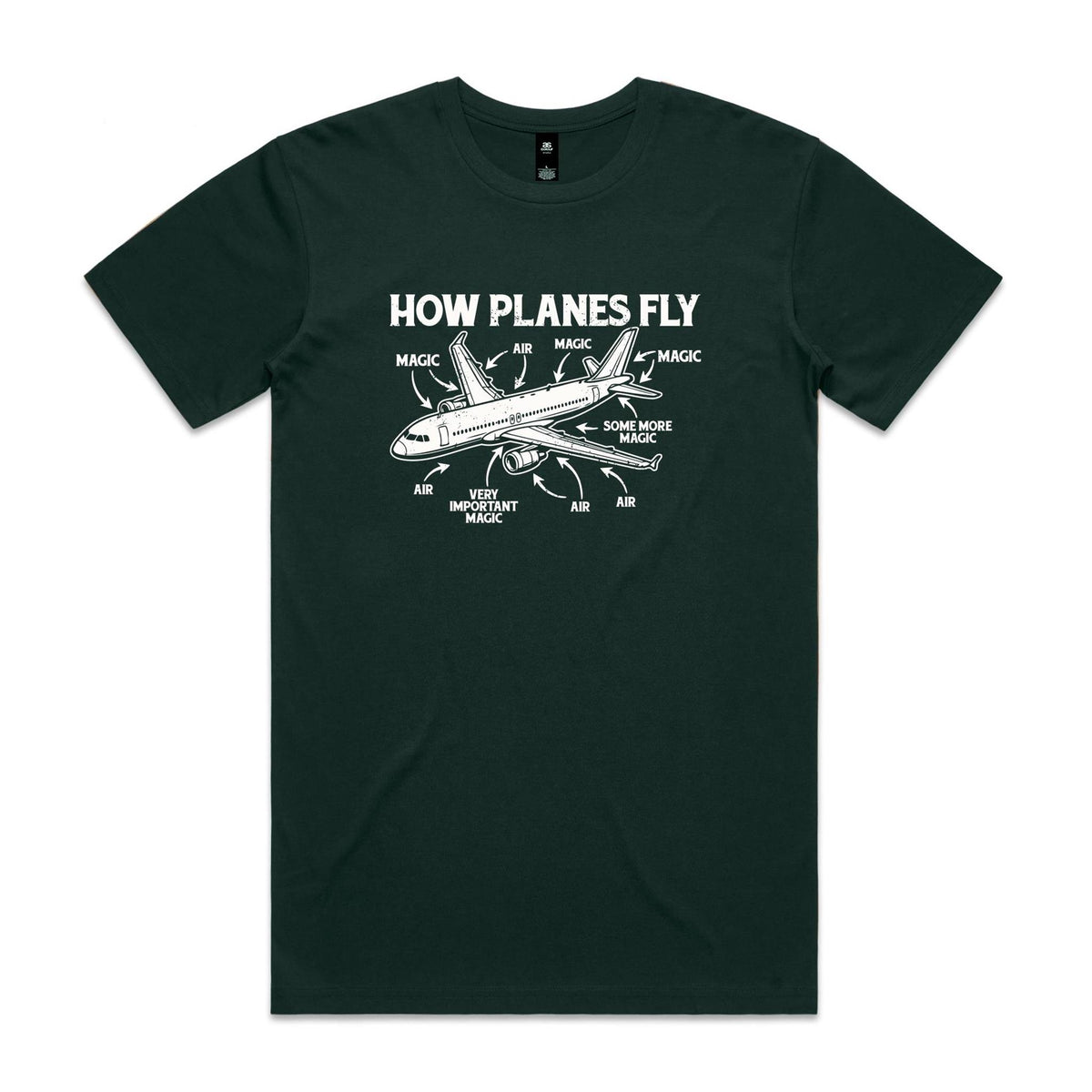 How Planes Fly Men's AS Colour T-shirt Pine Green Mens T-shirt Printed In Australia Science