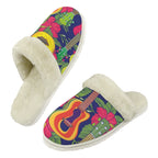 Ukulele Men's Fur Trim Thick-Sole Indoor Slippers 2XL Men's Fur Trimmed Slippers Music Printed Offshore