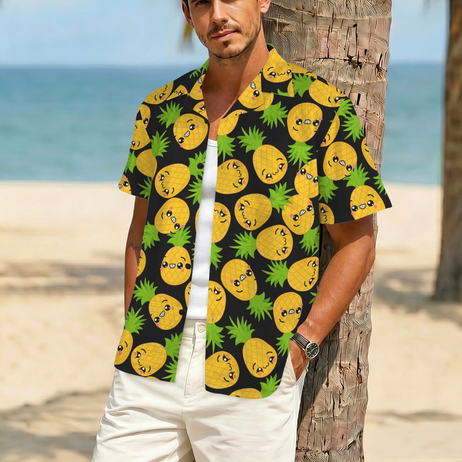 Cool Pineapples Men's Crinkle Hawaiian Shirt