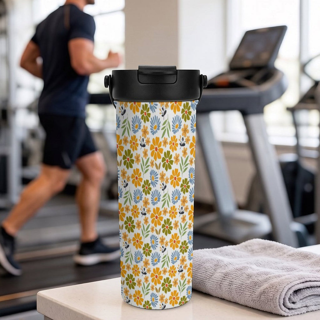 Retro Boho Flower 20oz Tea Tumbler with Carry Handle