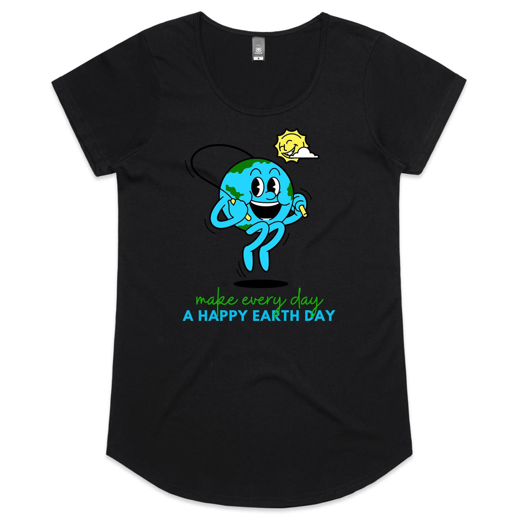 Make Every Day A Happy Earth Day - Womens Scoop Neck T-Shirt Black Womens Scoop Neck T-shirt Environment Printed In Australia