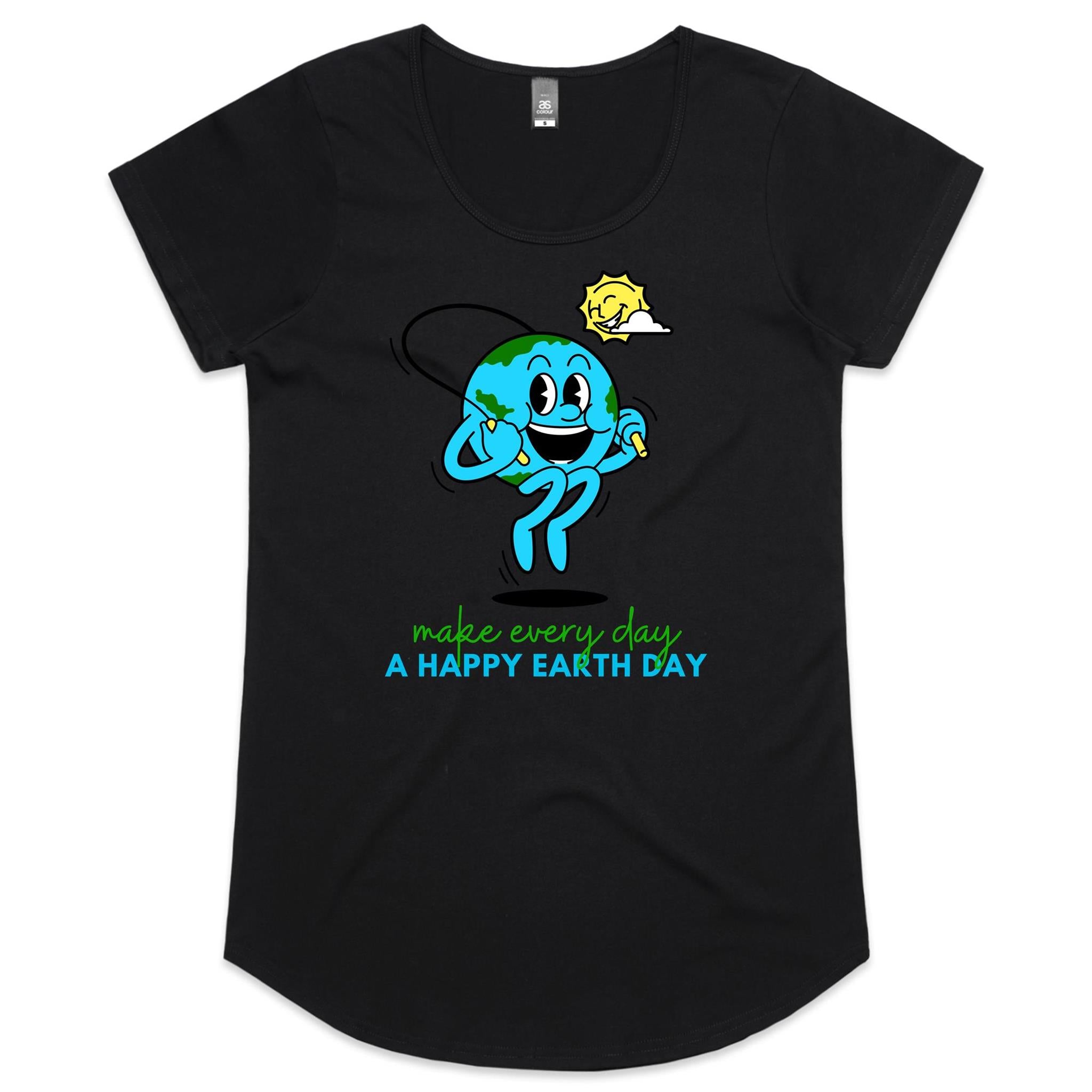 Make Every Day A Happy Earth Day - Womens Scoop Neck T-Shirt Black Womens Scoop Neck T-shirt Environment Printed In Australia