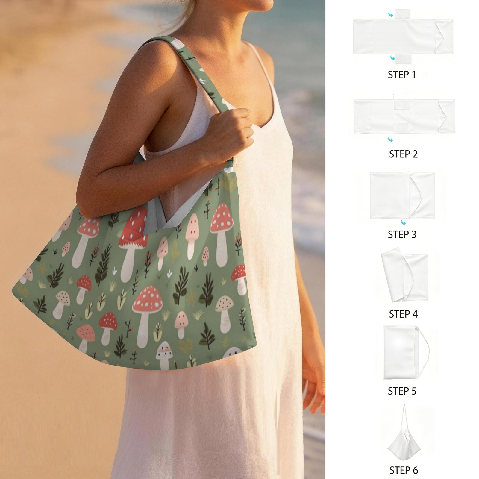 Mushroom Garden Beach Chair Towel Cover with Side Pockets