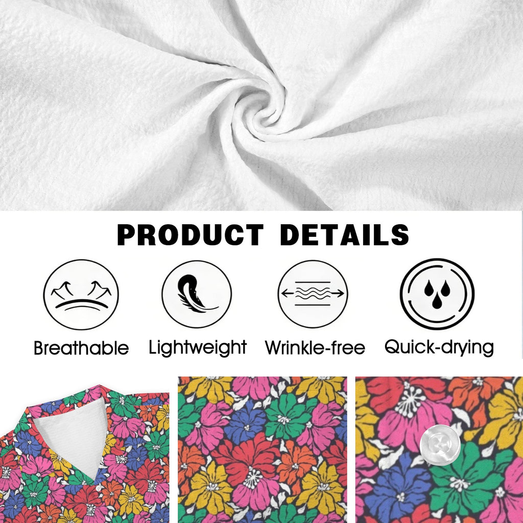Bright And Bold Flowers Men's Crinkle Hawaiian Shirt
