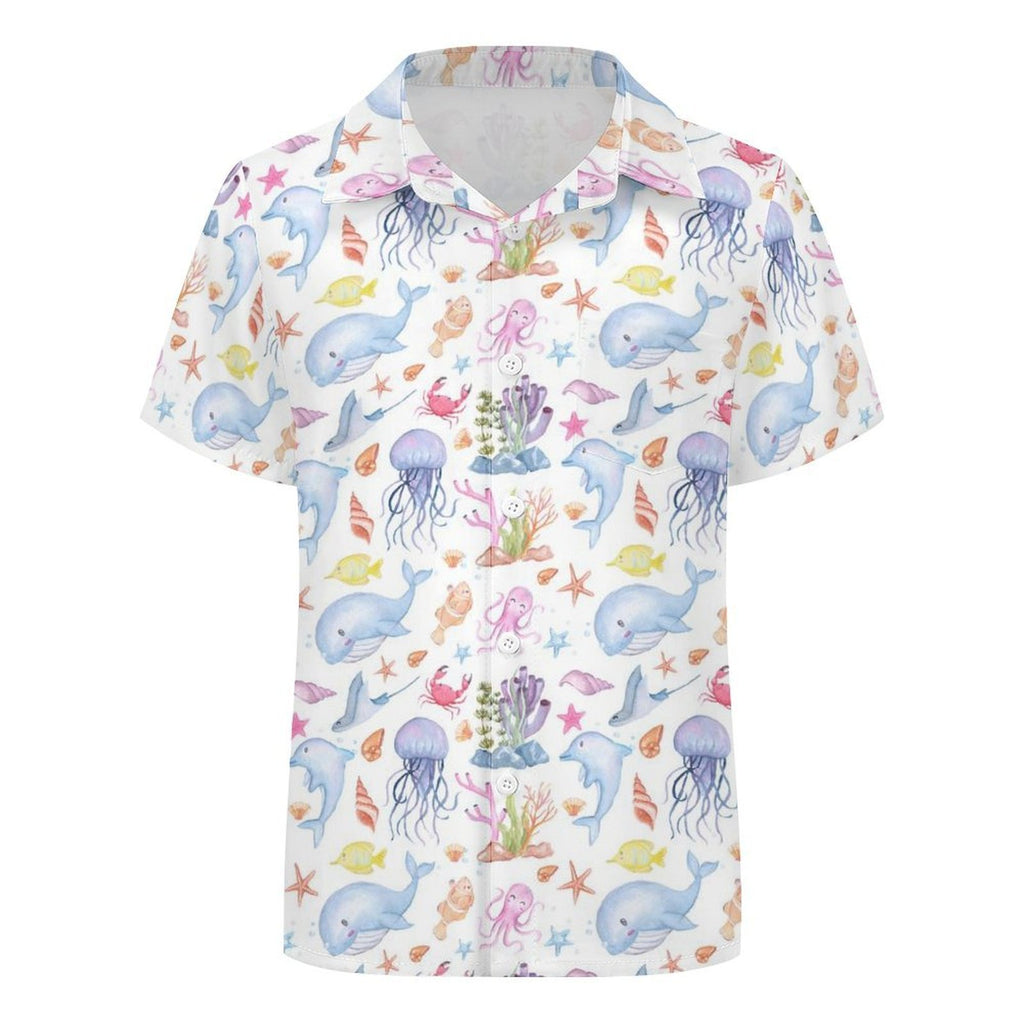 Under The Sea Kids Youth Short Sleeve Button Up Shirt