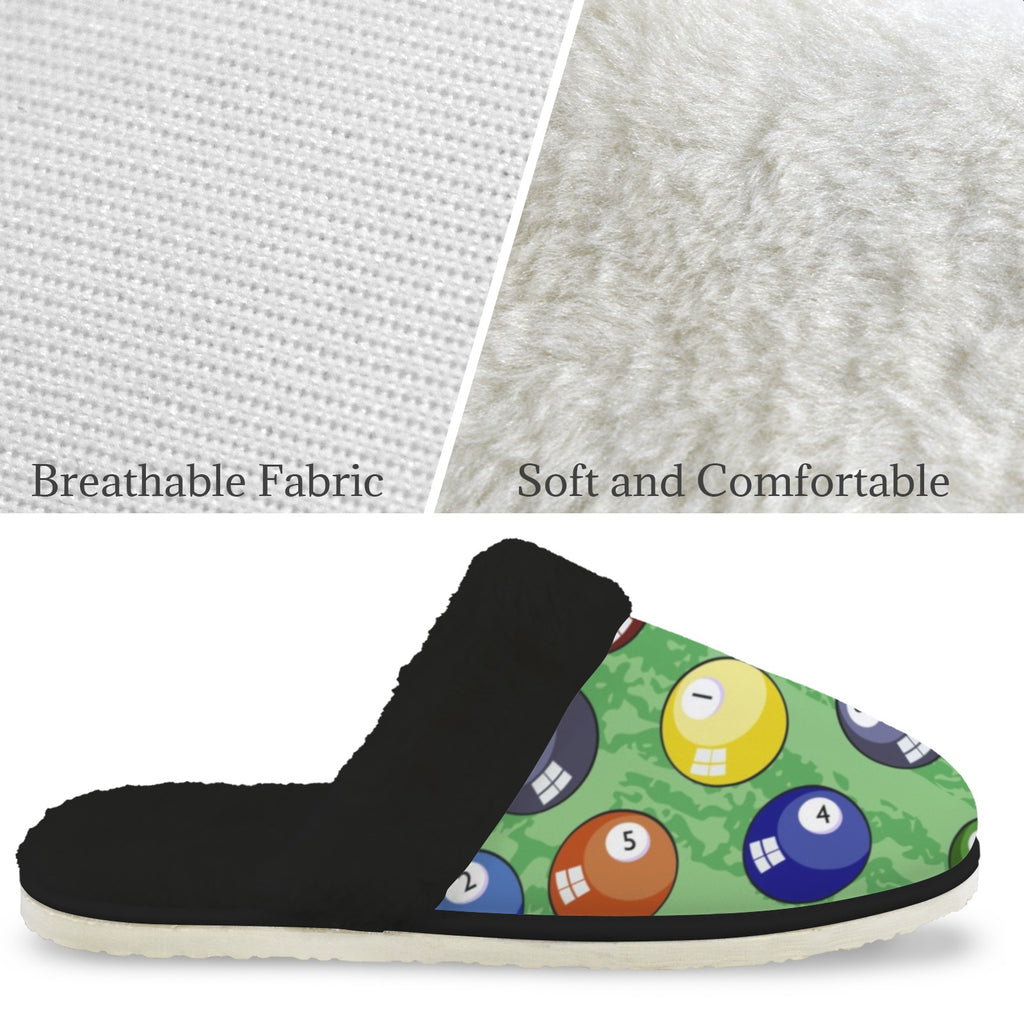 Pool Balls Men's Fur Trim Thick-Sole Indoor Slippers Men's Fur Trimmed Slippers Games Printed Offshore