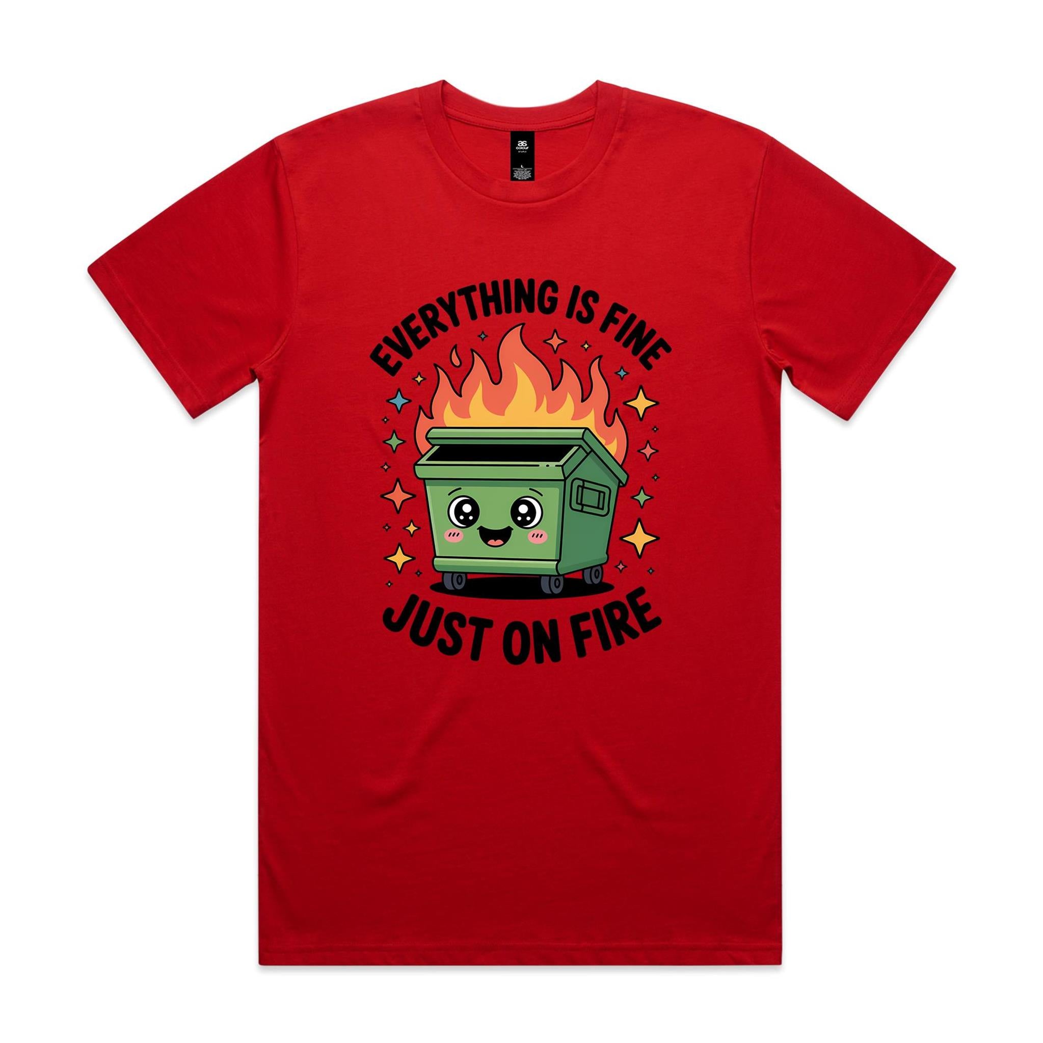 Skip Bin, Dumpster Fire Men's AS Colour T-shirt Red Mens T-shirt Printed In Australia