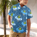 Cute Aliens in UFOs - Junior Kids Hawaiian Shirt