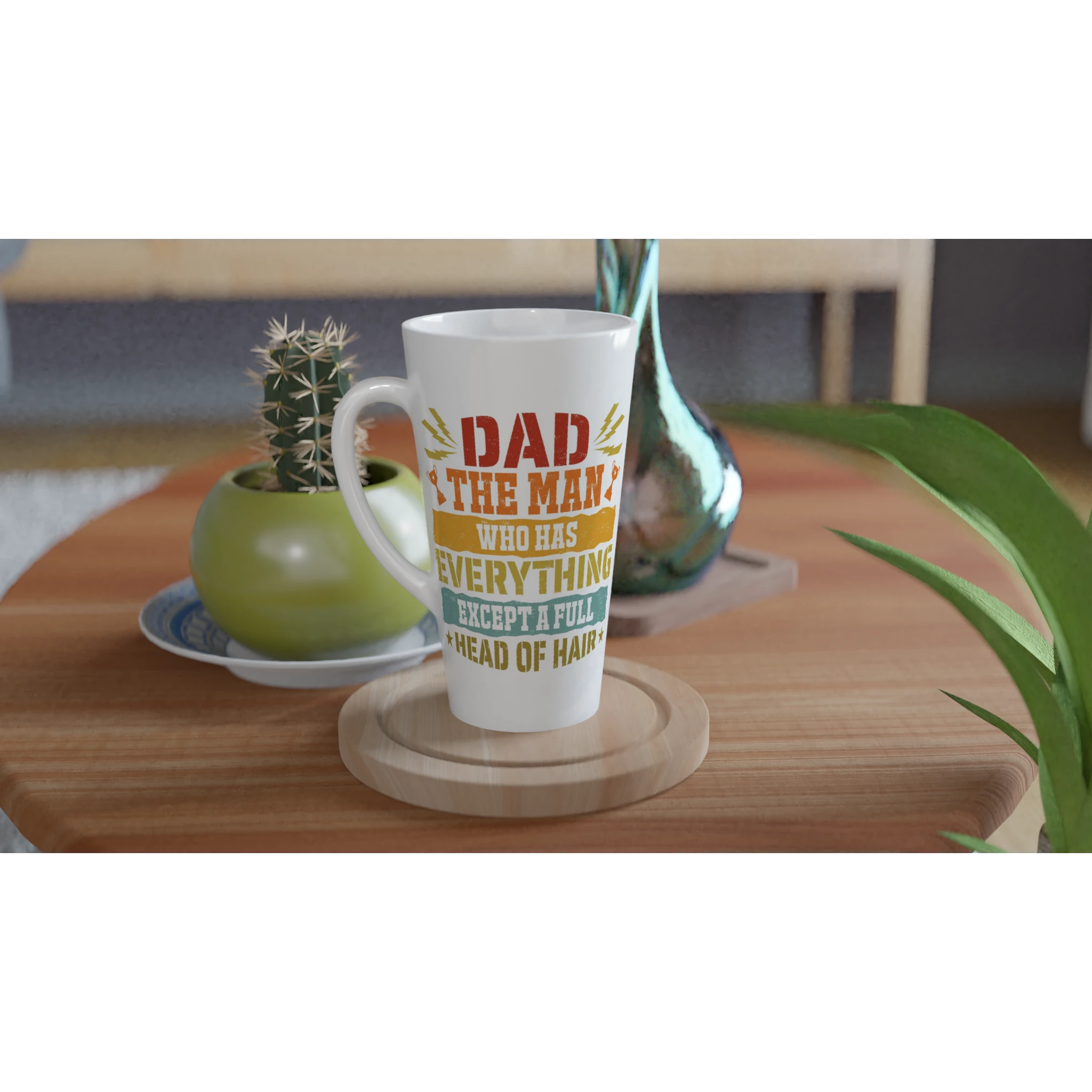 Personalised Dad, The Man Who Has Everything Except A Full Head Of Hair White Latte 17oz Ceramic Mug Personalised Latte Mug Dad Globally Fulfilled