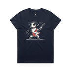 Cat Playing Guitar Women's AS Colour T-shirt Midnight Blue Womens T-shirt animal Music Printed In Australia