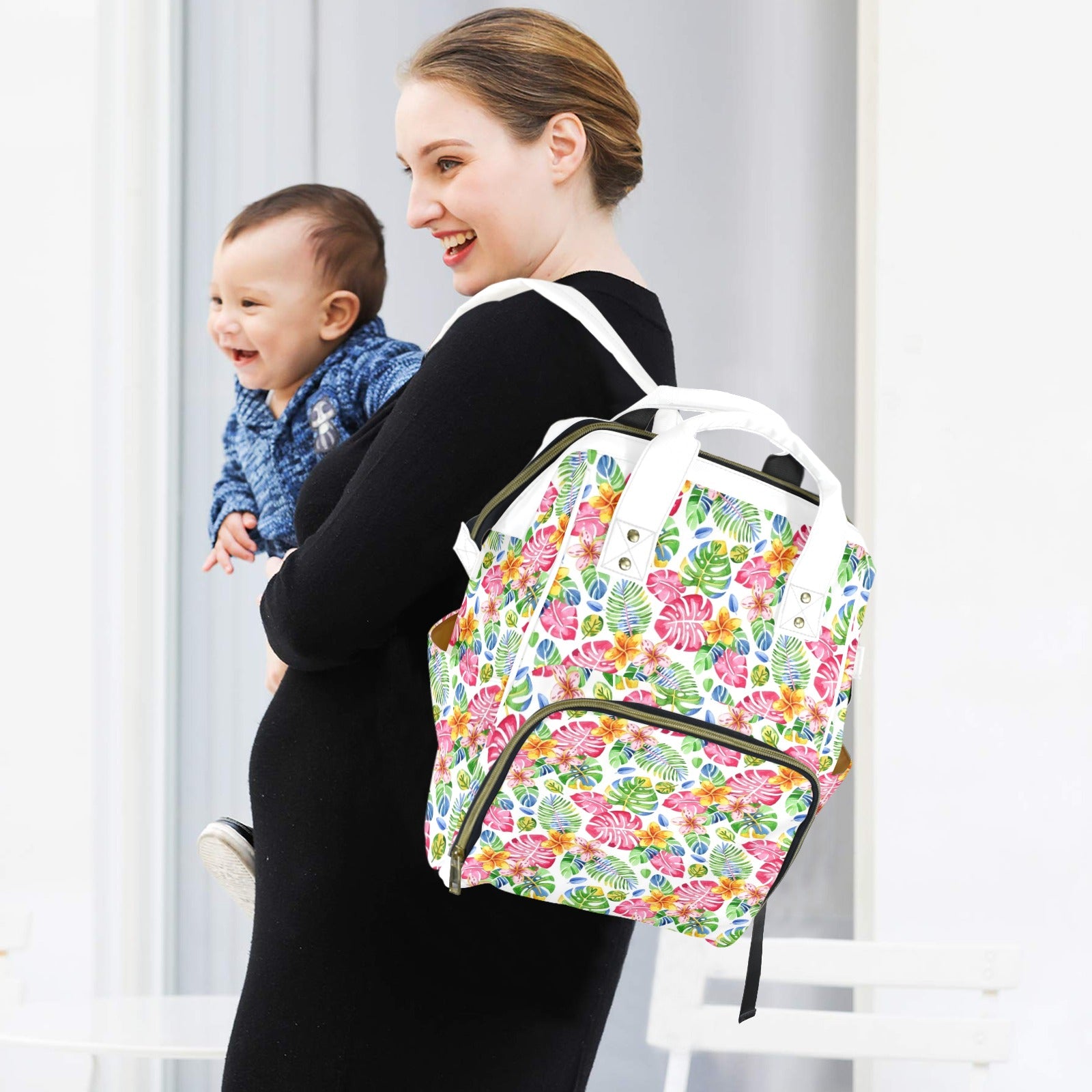 Bright Painted Tropical Multi-Function Backpack, Nappy / Diaper Bag Multi-function Backpack, Nappy / Diaper Bag Plants Printed Offshore