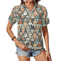 Diamond Cat Pattern Women's Short-Sleeve Button Up Shirt white Women's Short-Sleeve Button Up Shirt animal Printed Offshore