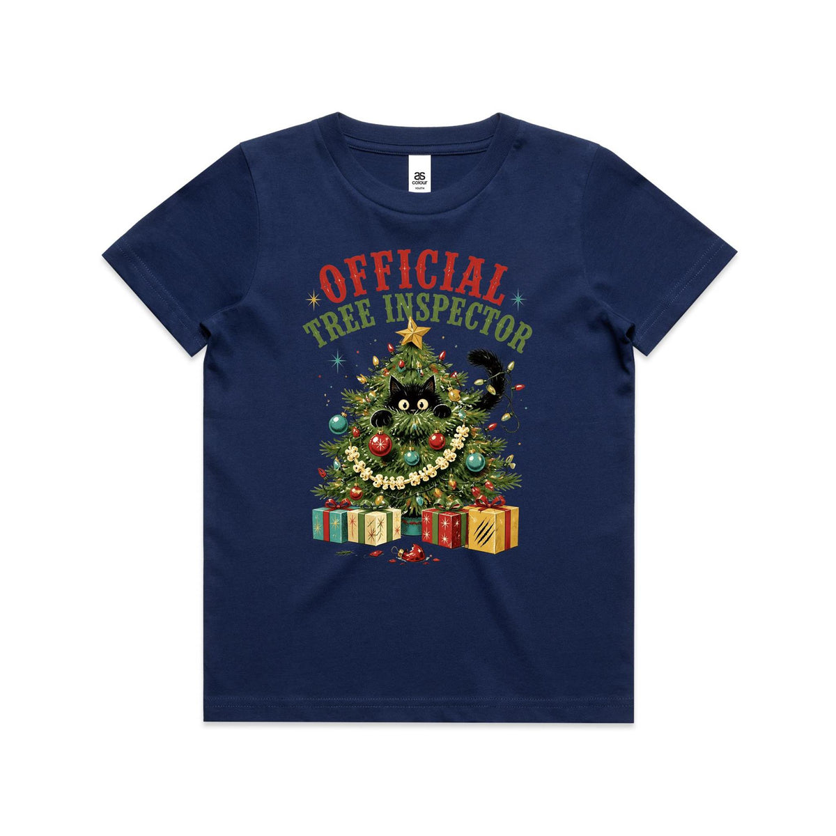 Official Tree Inspector Cat Kids Christmas T-shirt
