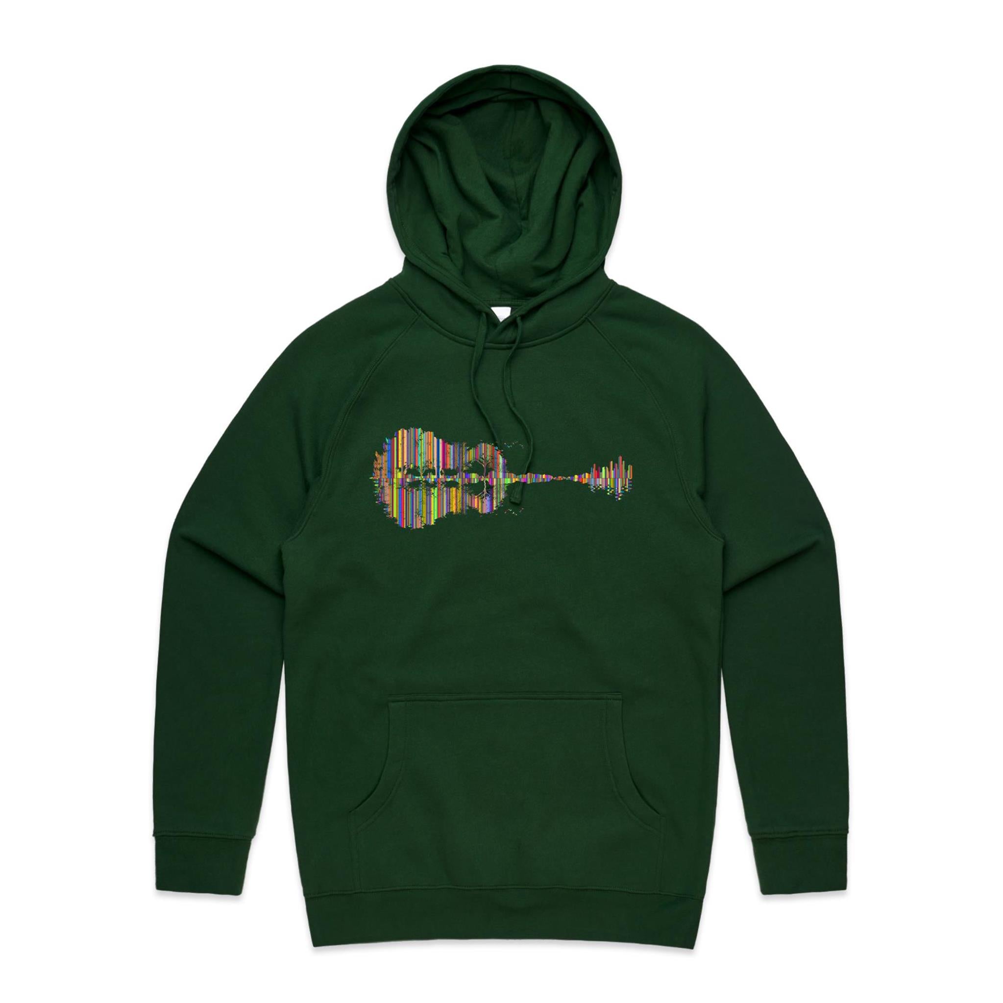 Guitar Reflection In Colour - Mens Hoodie Forest Green Mens Hoodie Music Printed In Australia