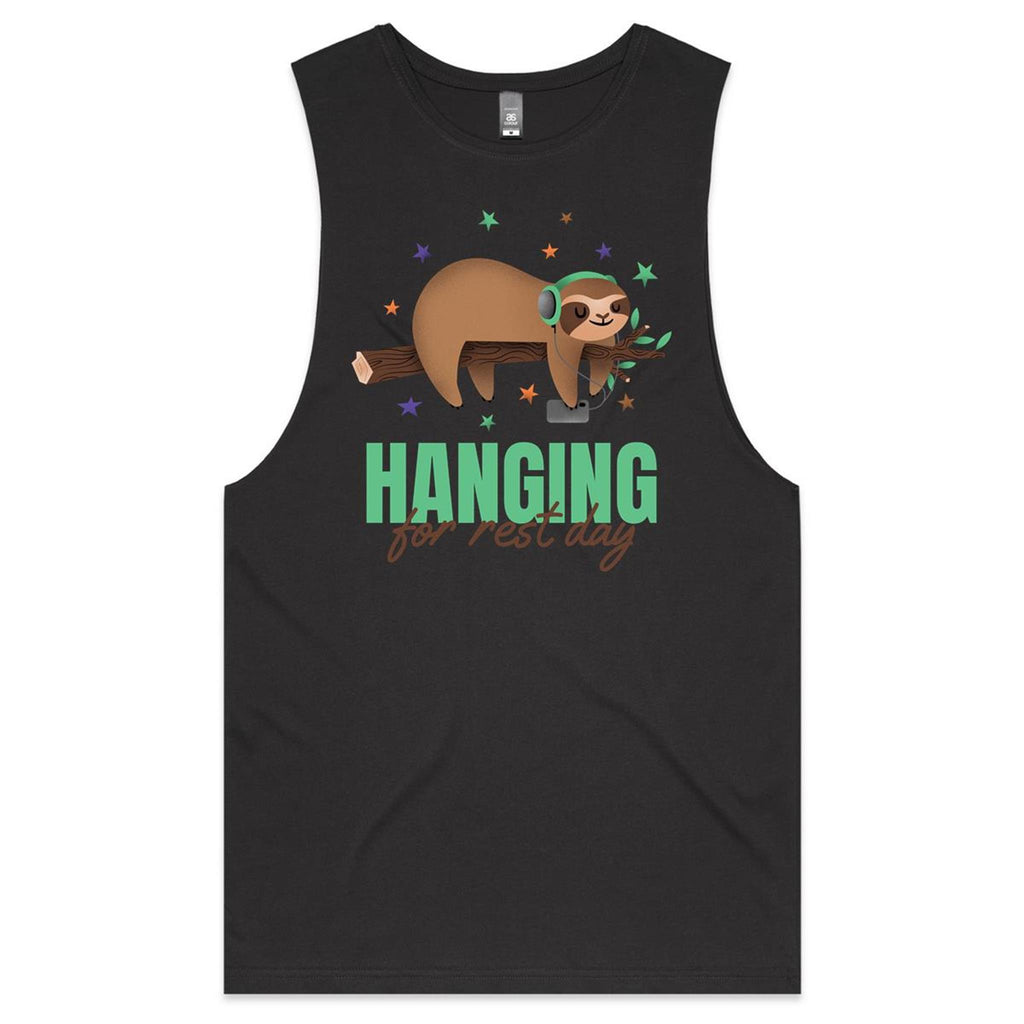 Hanging For Rest Day, Sloth - Tank Top Tee Coal Drop Arm Tank Top Fitness Printed In Australia
